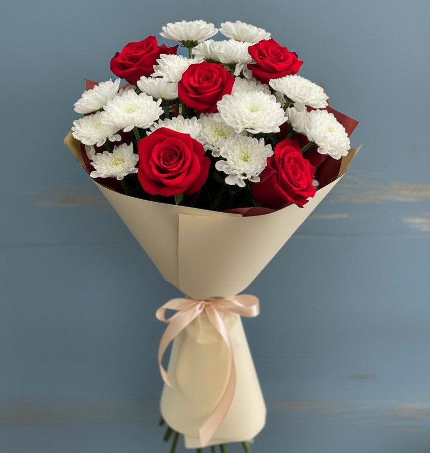 Букет цветов из: Розы и Хризантемы в Миасское