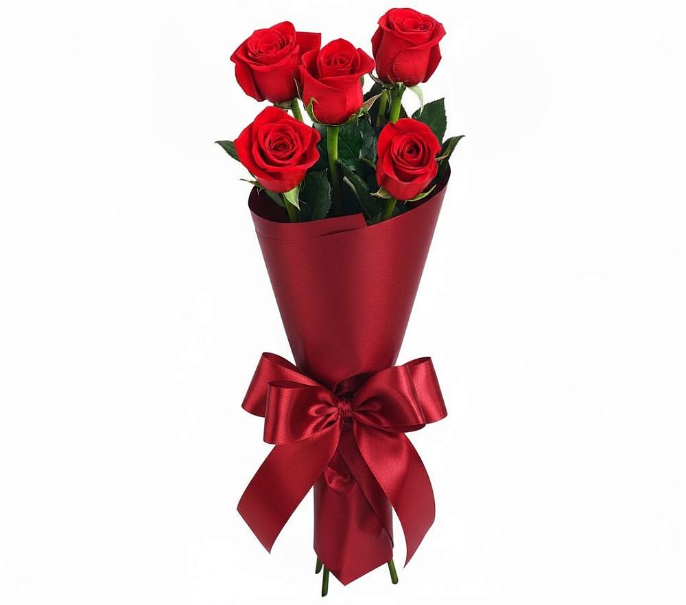 Букет 5 Красных роз Эдлесс Лав в Миасское