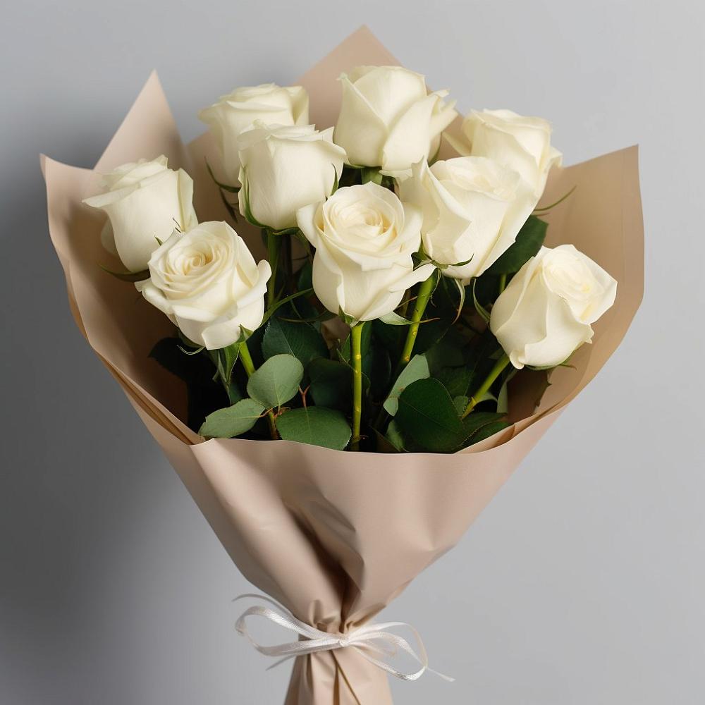 Букет 9 Белых роз Эдлесс Лав в Миасское
