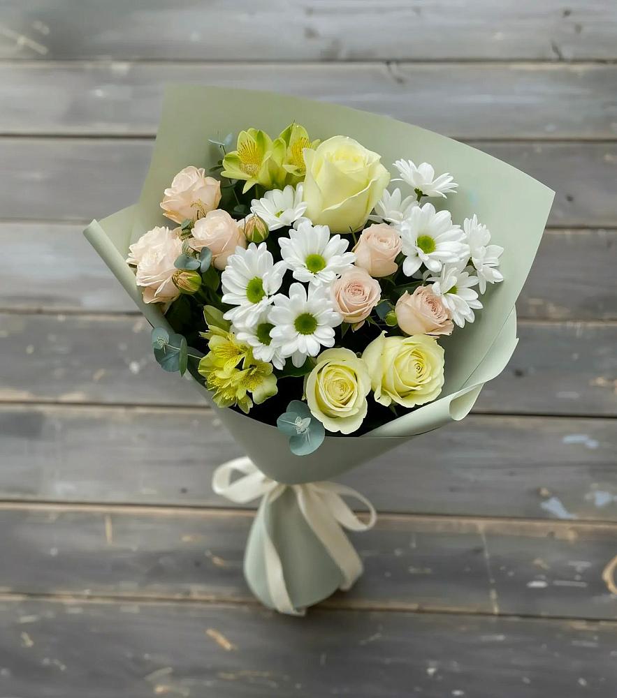 Букет цветов из: Альстромерии, Розы и Хризантемы в Миасское