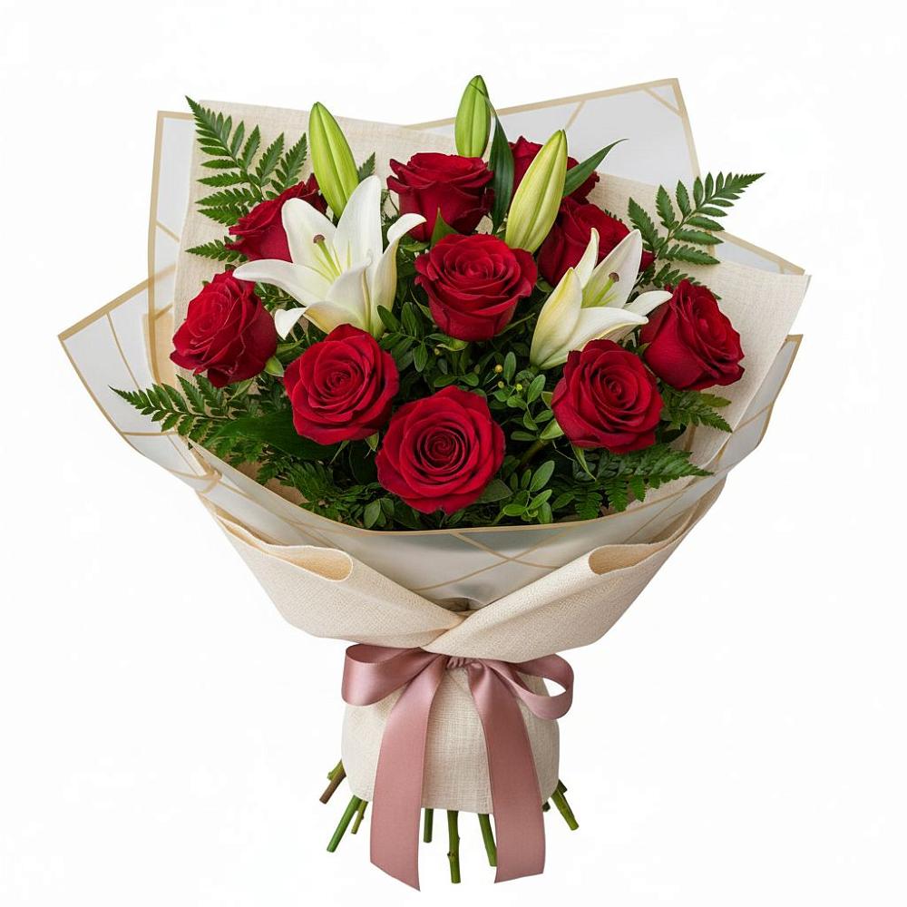 Букет цветов из: Лилии и Розы в Миасское