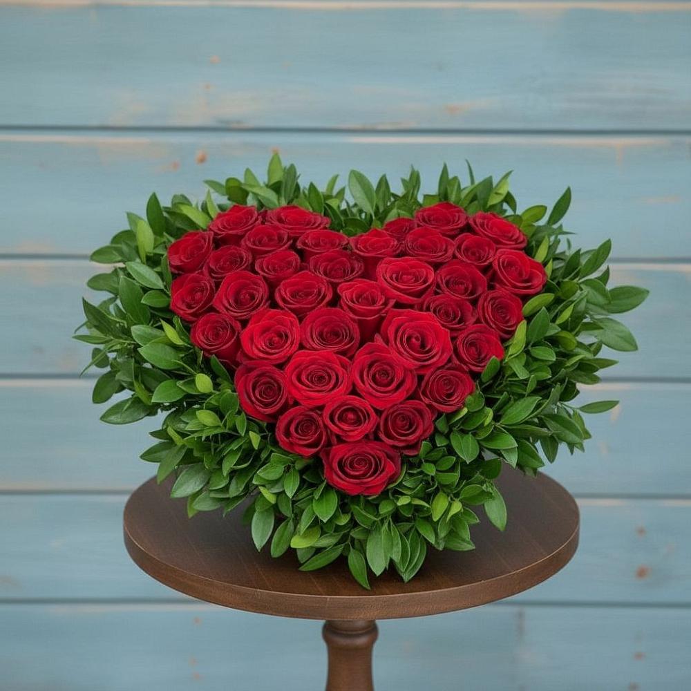 Цветочная композиция из Розы в виде сердца в Миасское