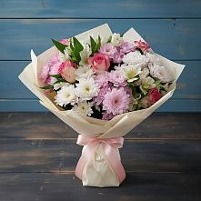 Букет цветов из:  Хризантемы, Альстромерии и Розы в Миасское