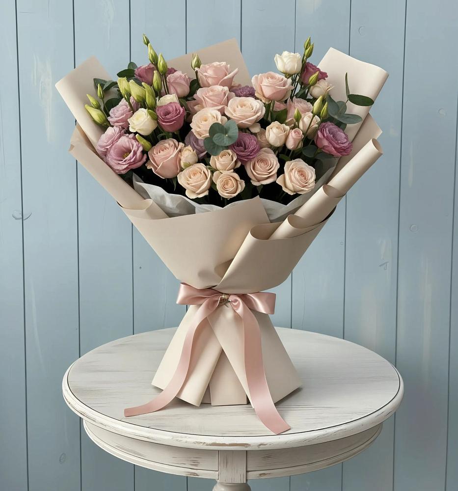 Букет цветов из: Розы и Лизиантусы в Миасское