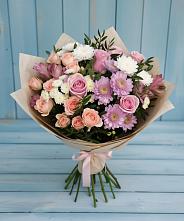 Букет цветов из:  Хризантемы, Розы и Альстромерии в Миасское